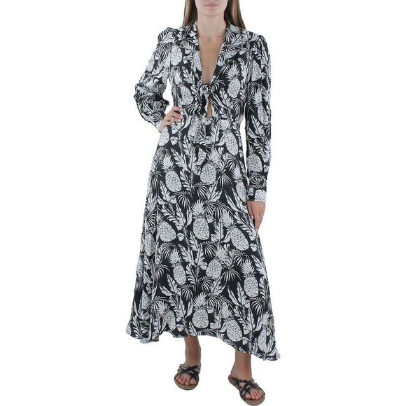 Elie Tahari Dresses & Skirts - Elie Tahari Womens B/W Tie Front Linen Blend Daytime Maxi Dress NWT